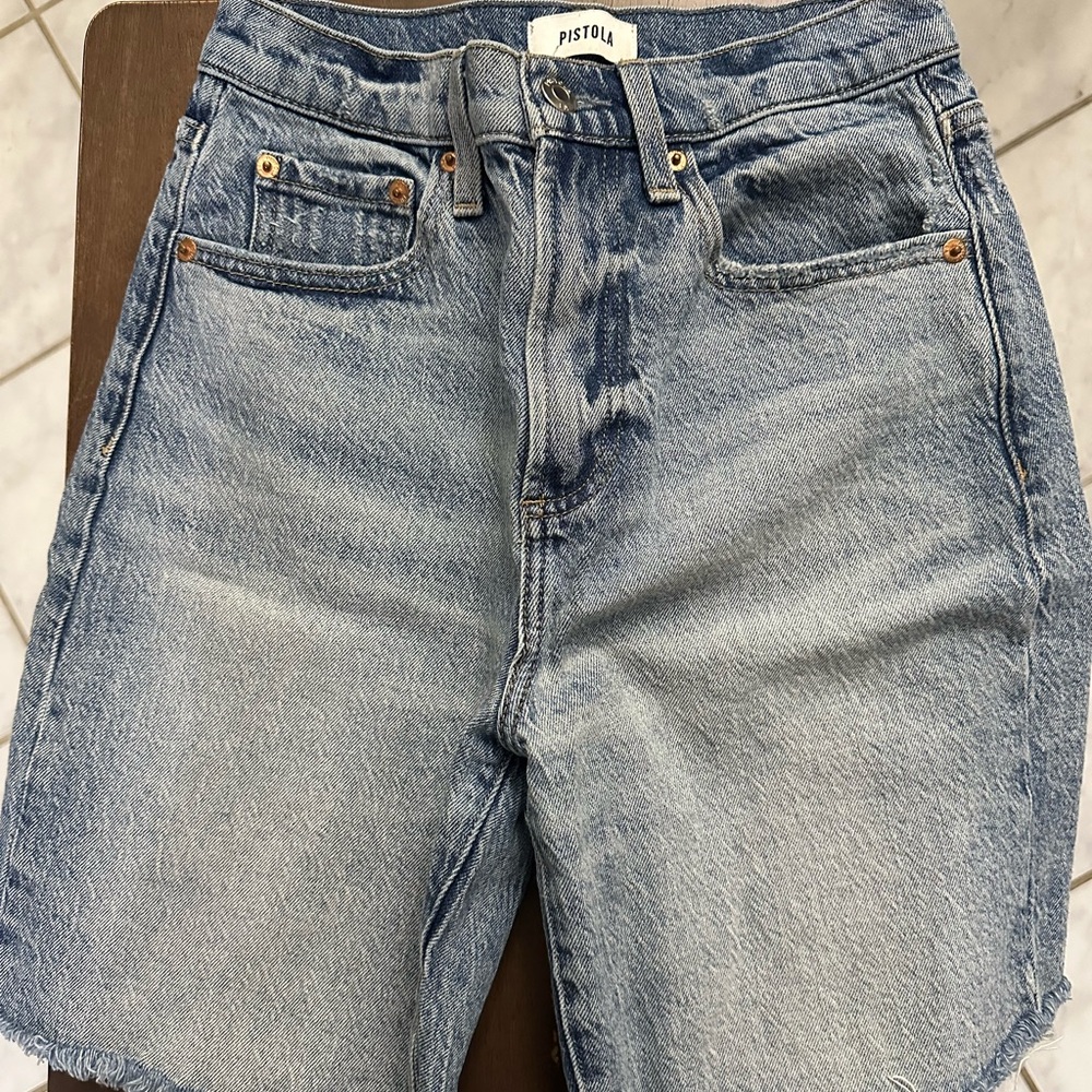 pistola light blue faded denim shorts